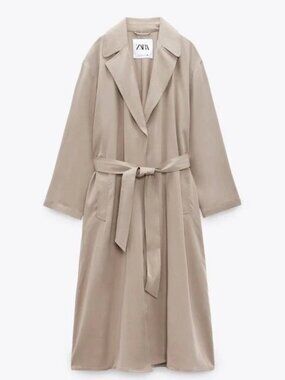 Zara Technical Trench Coat with Belt Beige Grey Size XS